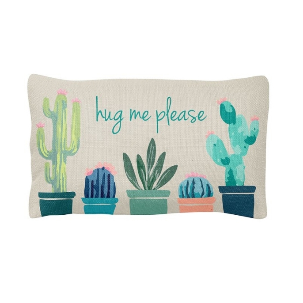 'Hug Me Please' Cactus Sublimated Throw Pillow